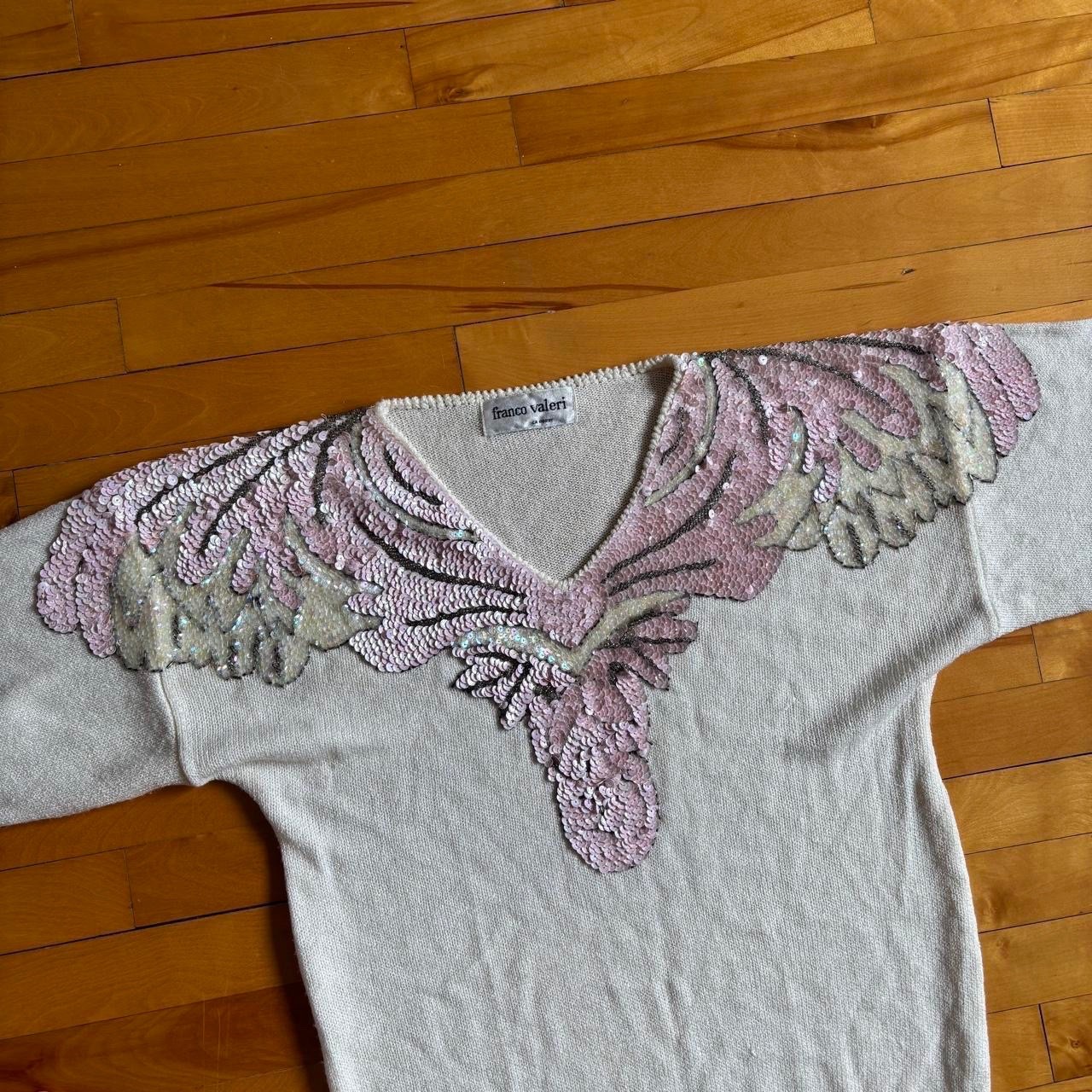 vintage 80s white knit sweater with sequin & bead details size M MINT CONDITION