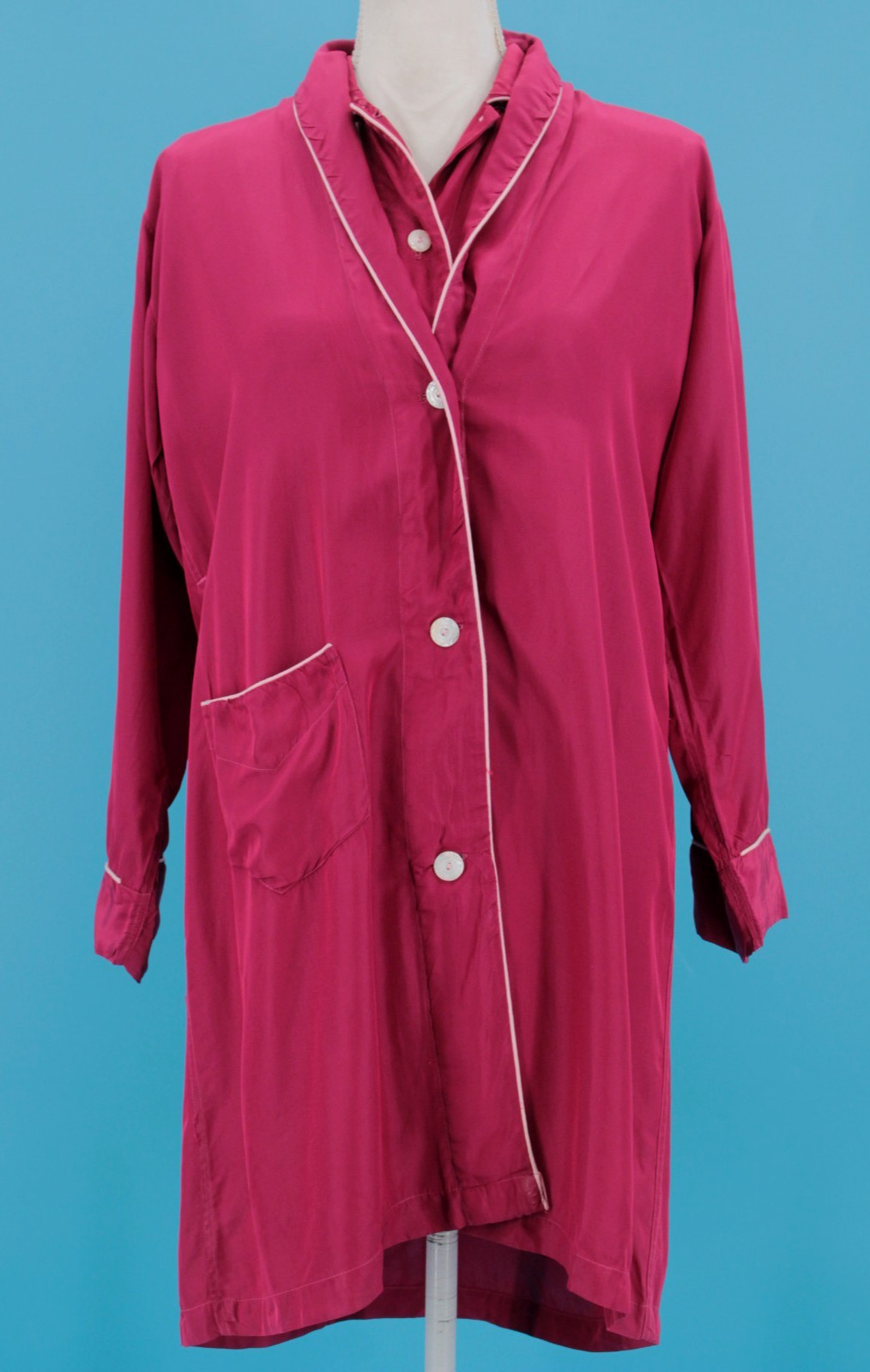 VTG Women’s 40s 2 Pc Magenta Pajamas Top & Robe / Cover Up Set S/M 1940s Pjs