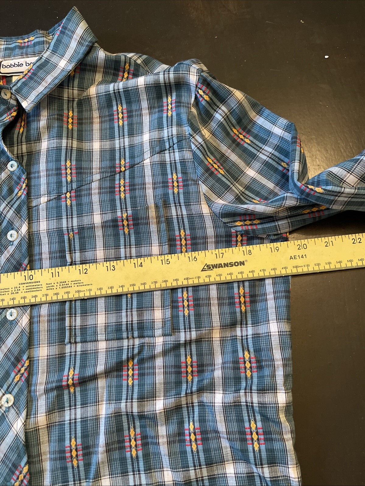 Juniors Vintage 1970s Bobbie Brooks Plaid Blouse Shirt 13/14