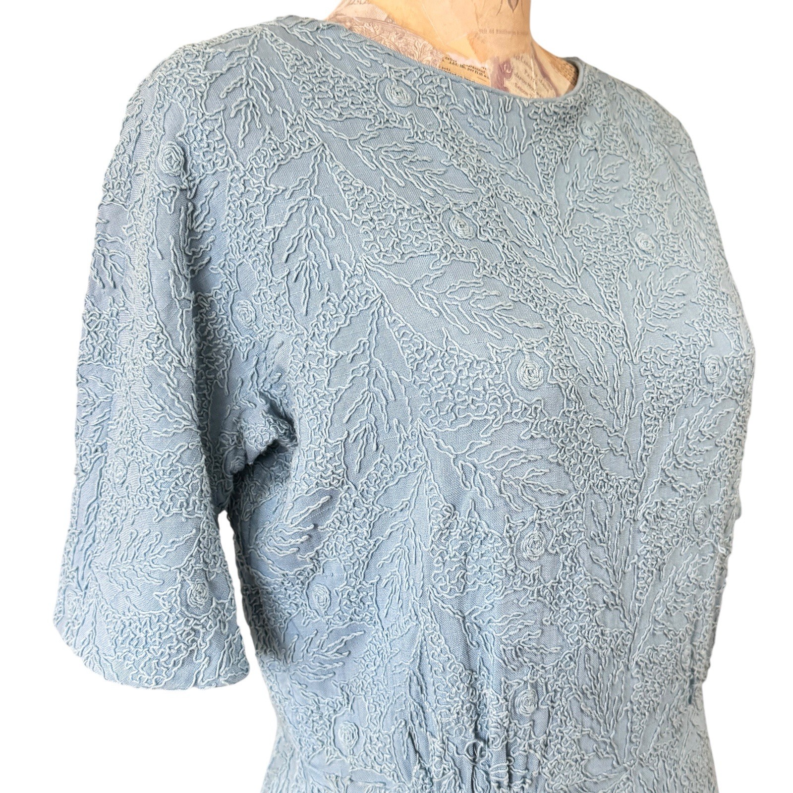 Vintage 60s Mel Naftal Dress Womens Blue Secretary Madmen Pencil Dress Soutache