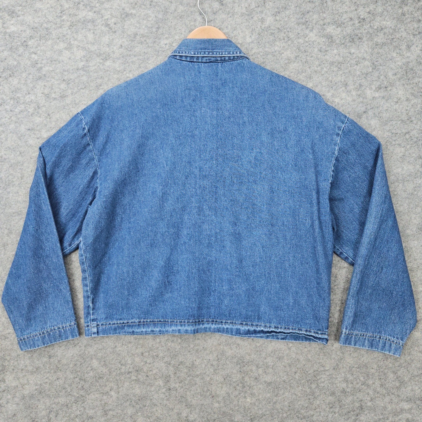 GW Graff Denim Jacket Women’s Blue Vintage Embroidered Snap Front 3/4 Sleeves