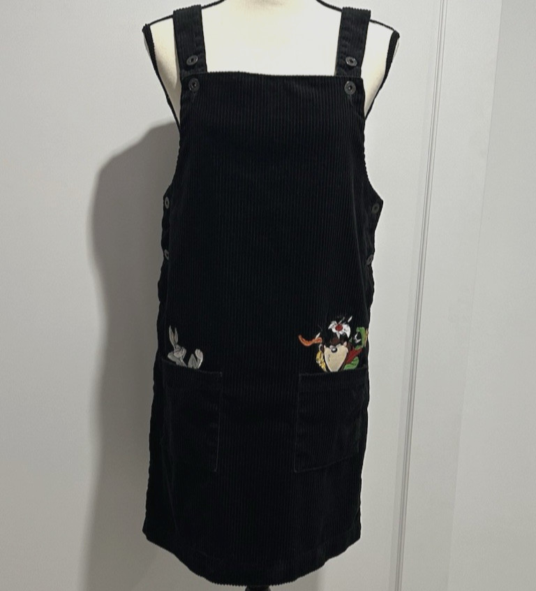 Vintage 90s Y2K Warner Bros Looney Tunes Corduroy Overall Romper Dress S