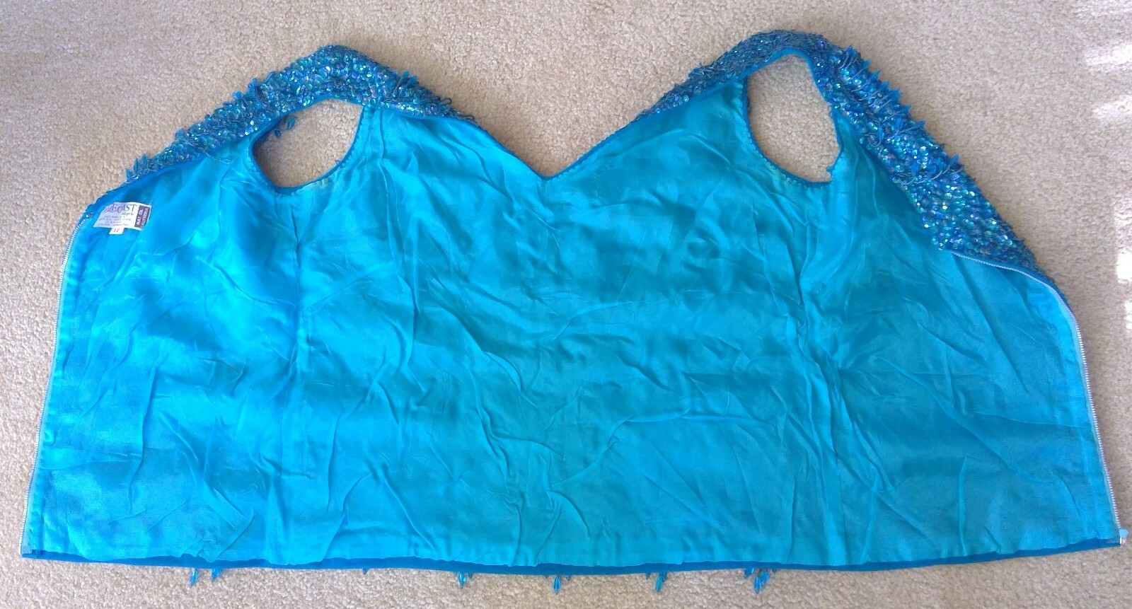 Vtg Forecast Shops Top Blue Sequin/Beads Zipper Back Sz 12 British Hong Kong