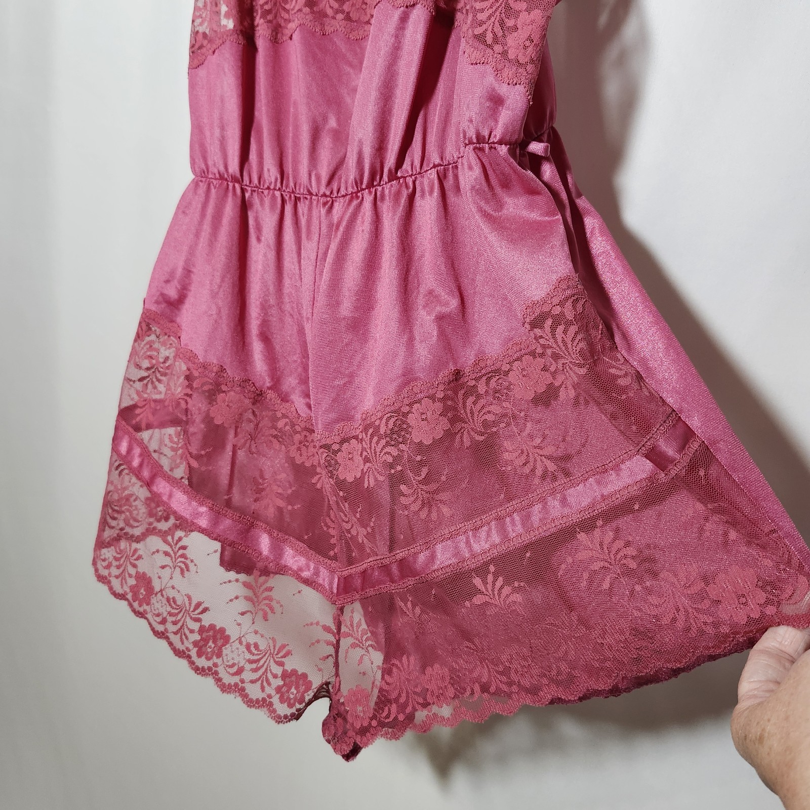 Texsheen Vintage Womens Size Large Mauve Teddy Romper Lingerie Sexy Snap Closure