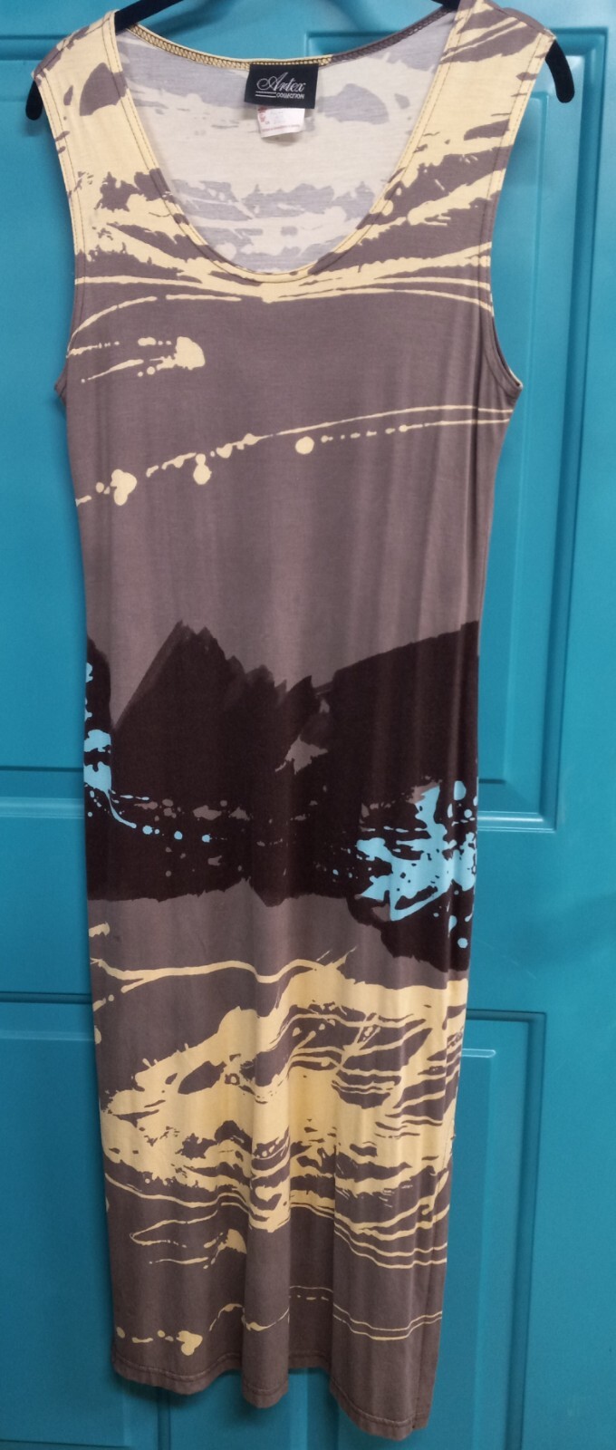 Vintage Artex Collection M Canada New Tank Maxi Dress Side Slits Abstract