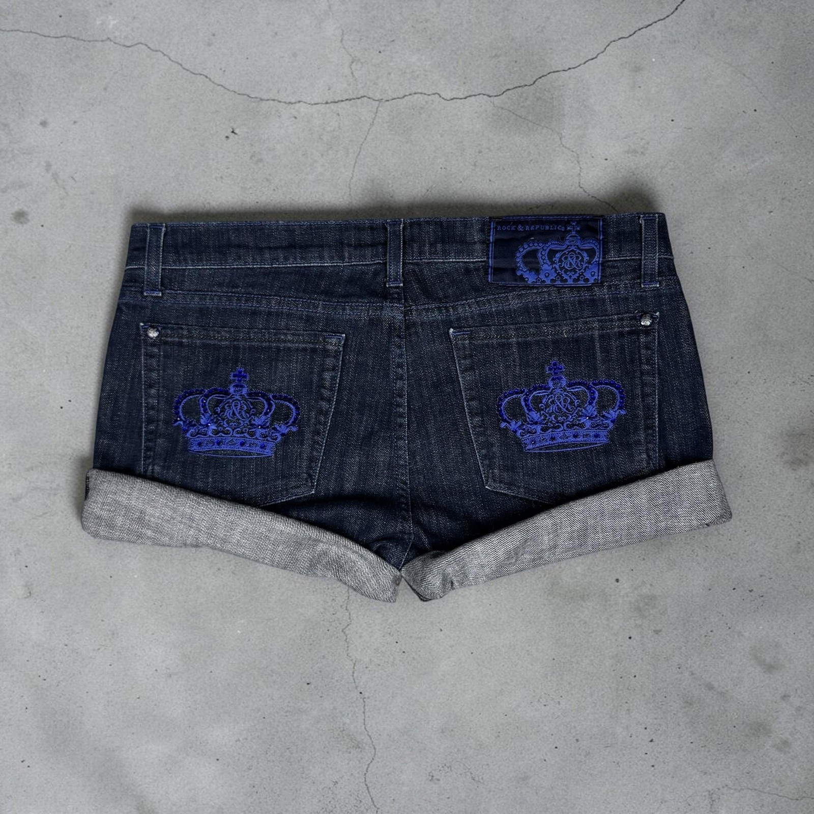 Rock & Republic Denim Shorts Womens 31 Blue Rolled Cuff Crown Pockets Casual