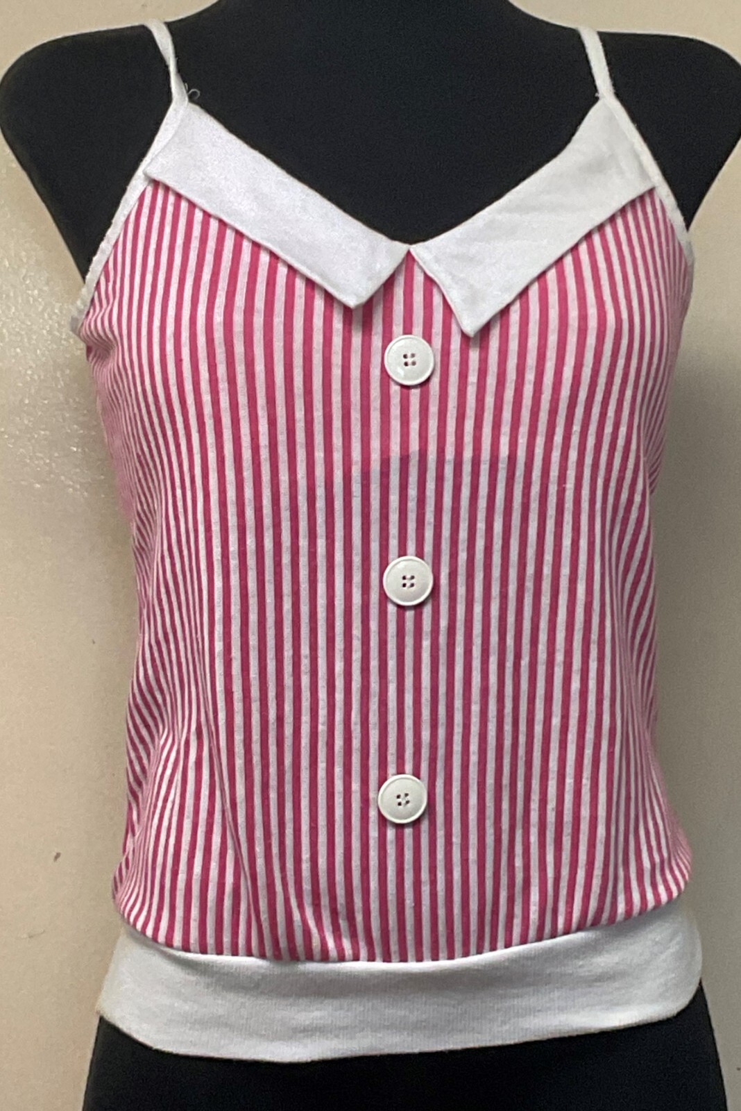 Vintage Pink & White Striped Summer Top by Supportops Made in the USA Size Med
