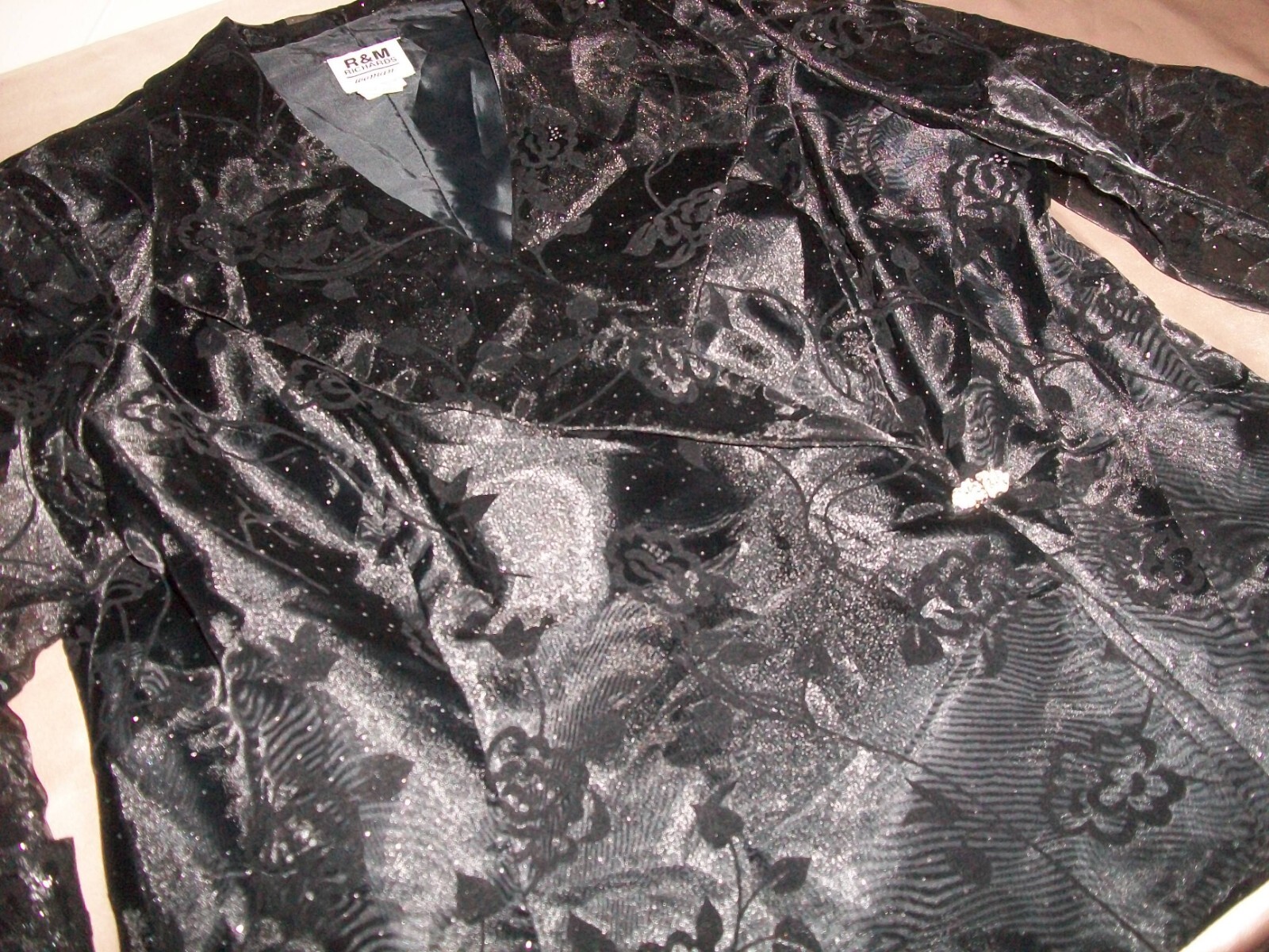 Vtg Black R&M Richards Satin Lined Organza Dress Coat Jacket XL