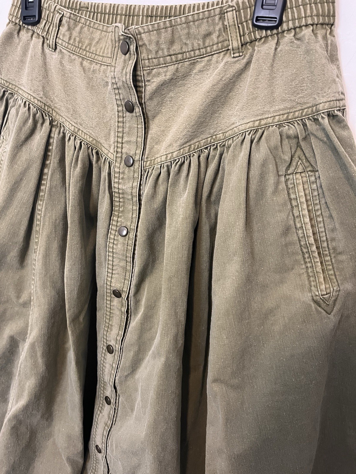 Vintage Counterparts Olive Green Button Up Flare Midi Skirt