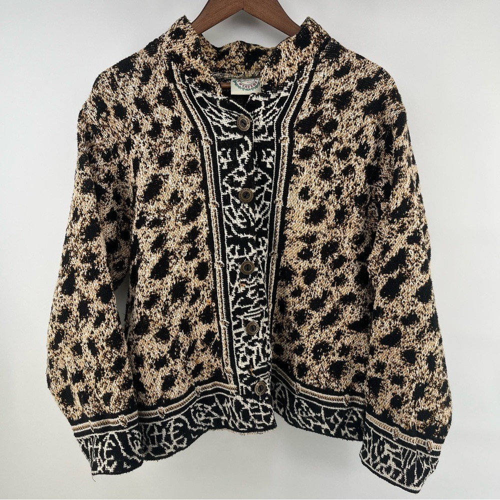 Vintage Sugar Street Leopard Print Tapestry Button Front Jacket OS whimsical