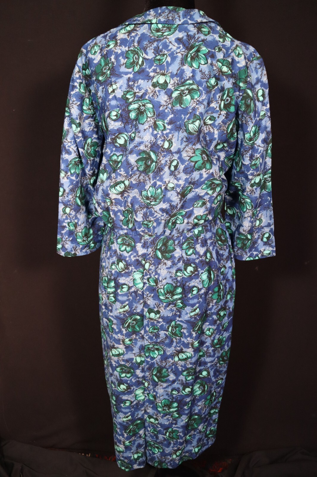 Rare Vintage 1950’s-1960’s Blue Wool Floral Print Dress Size 8-10
