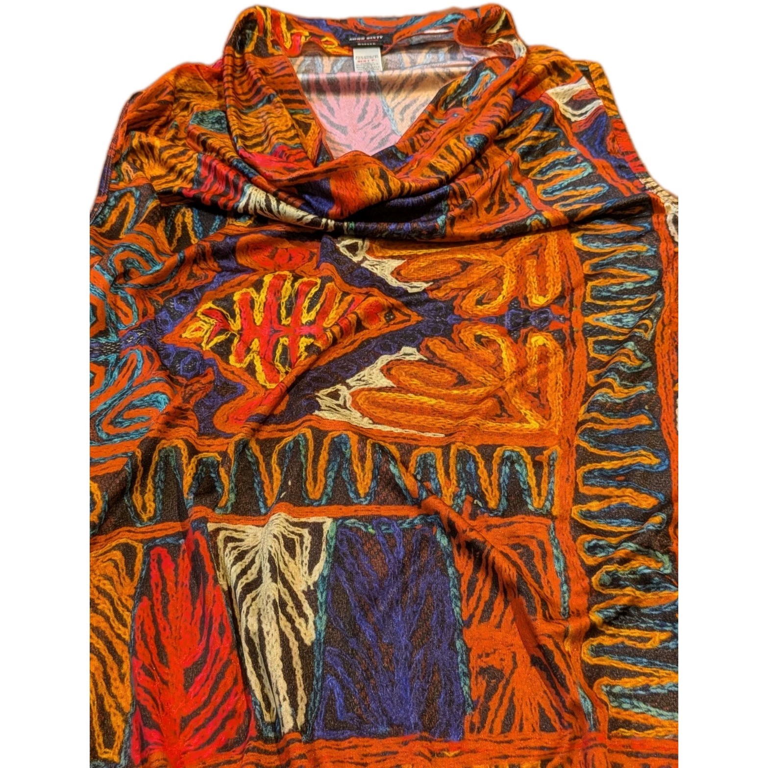 Vintage Y2K Miss Sixty Diamond Dress S Abstract Print Cowl Neck Italy