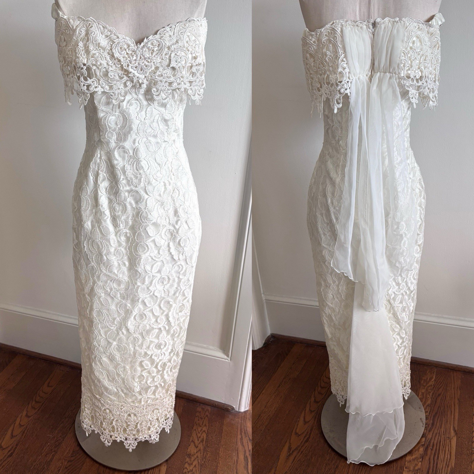 Jessica McClintock VTG Women’s Off Shoulder Lace Wedding Dress Small Medium