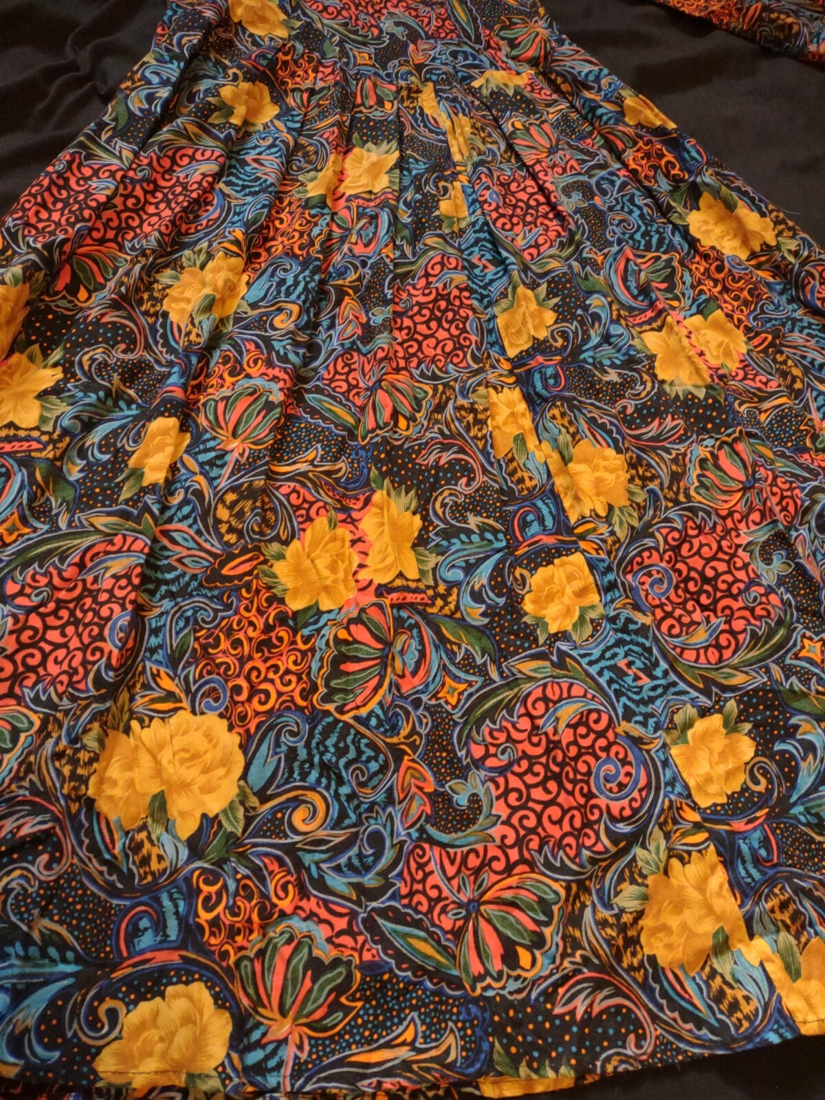 RARE Vintage BOOM Hippie/Bohemian/BOHO Dress, Black Red Blue, Orange Flowers