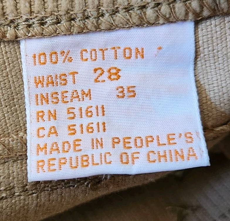 Vintage 80s French Star TAN Corduroy Jeans Waist 28 RN 51611 CA 51611