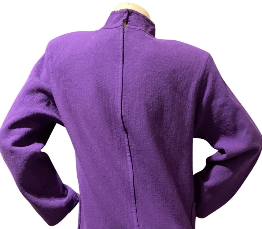 VTG 1980s Carolyne Roehm Couture, Dress Purple Wool MIDI Long Sleeve Pullover 10