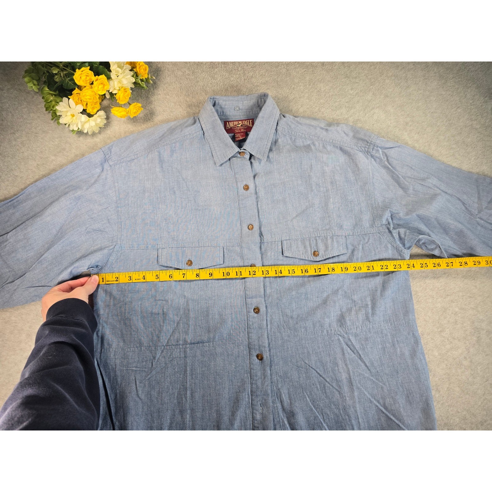 Vintage 90s American Eagle Outfitters For Her Blue Cotton Chambray Button Down L