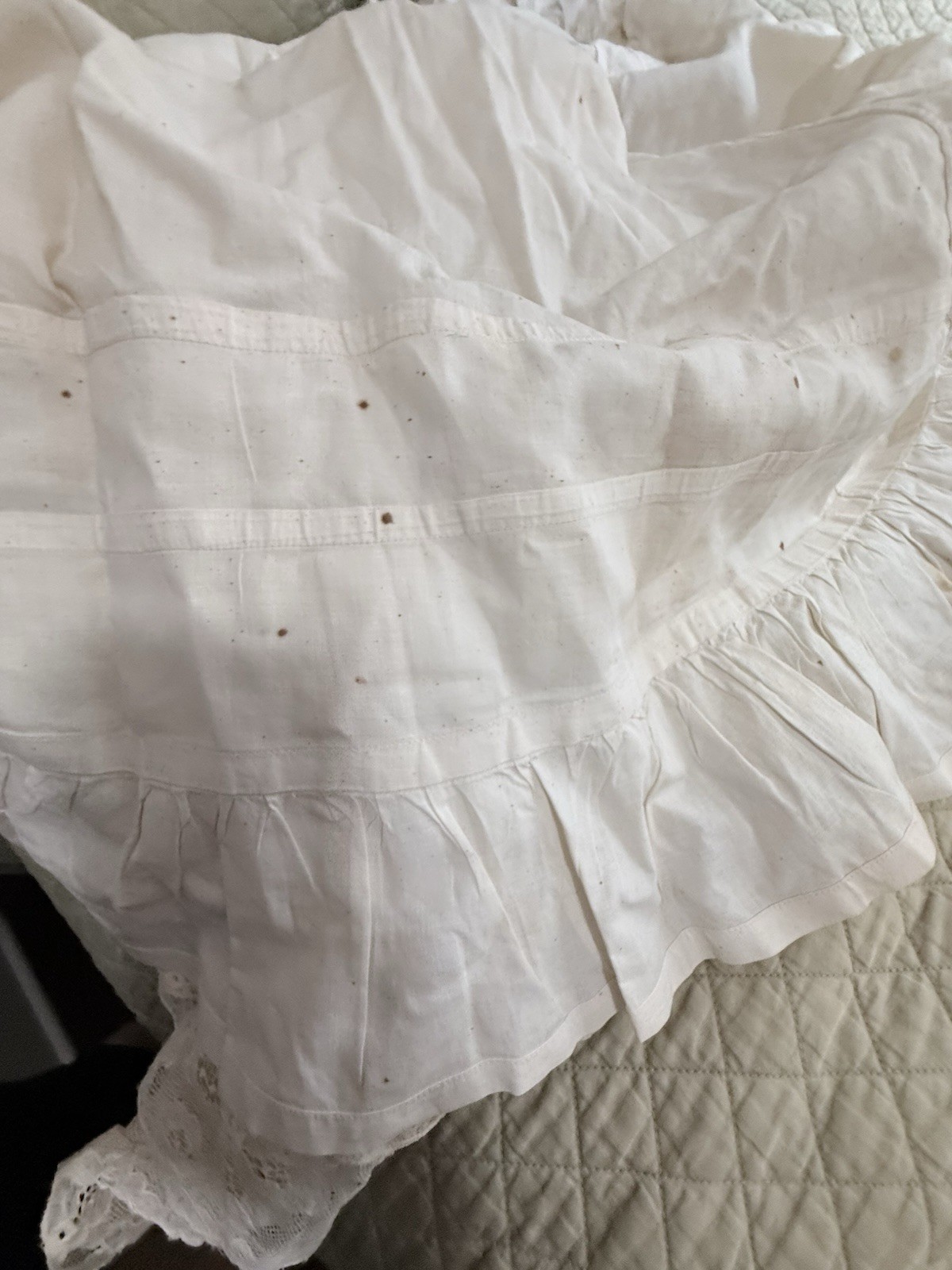 Antique Victorian Cotton & 3 Layers Of Lace Petticoat Underskirt Vintage 27w 35L