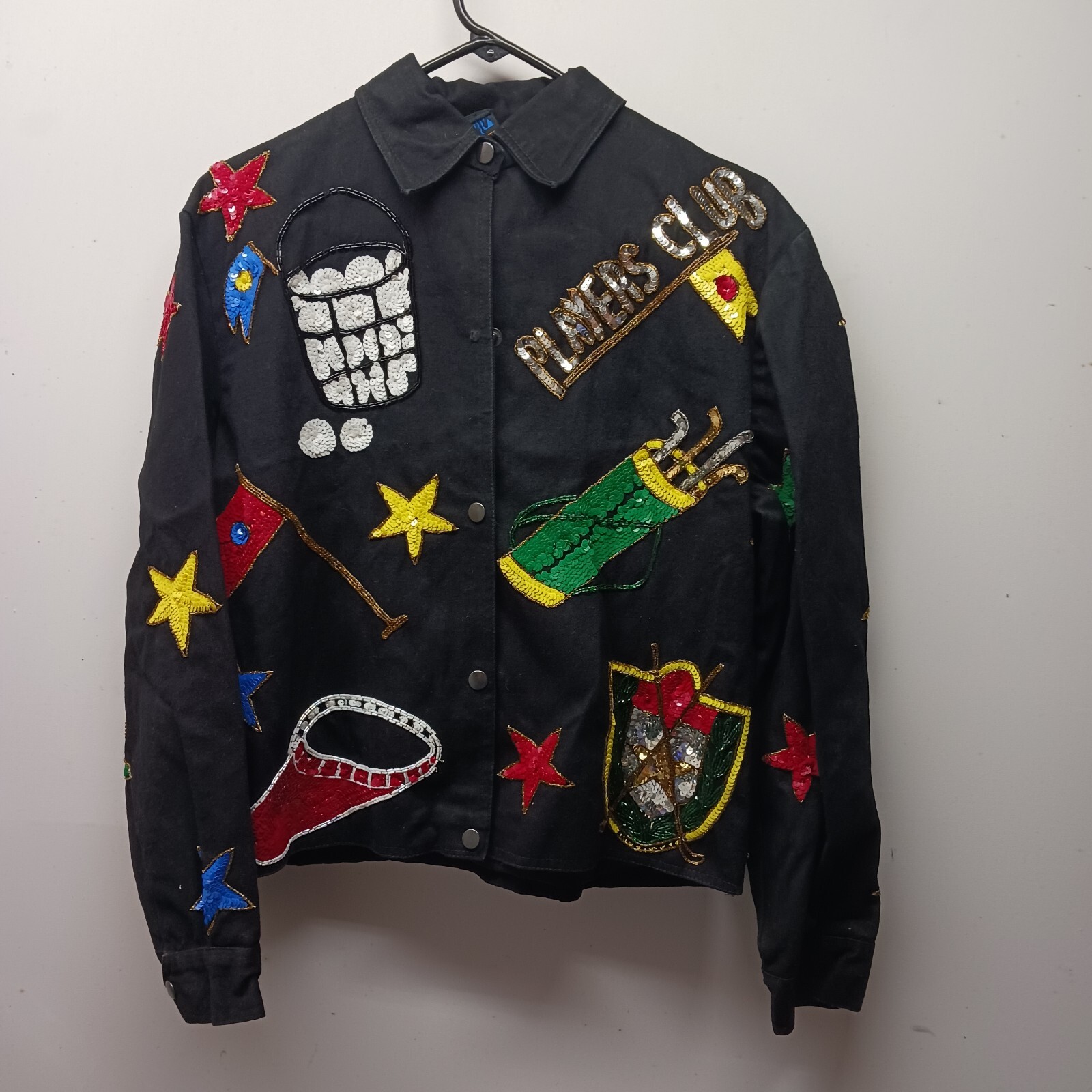Vtg 80s MODI DENIM Sequin Embroidered Golf Theme Chromatic Jacket