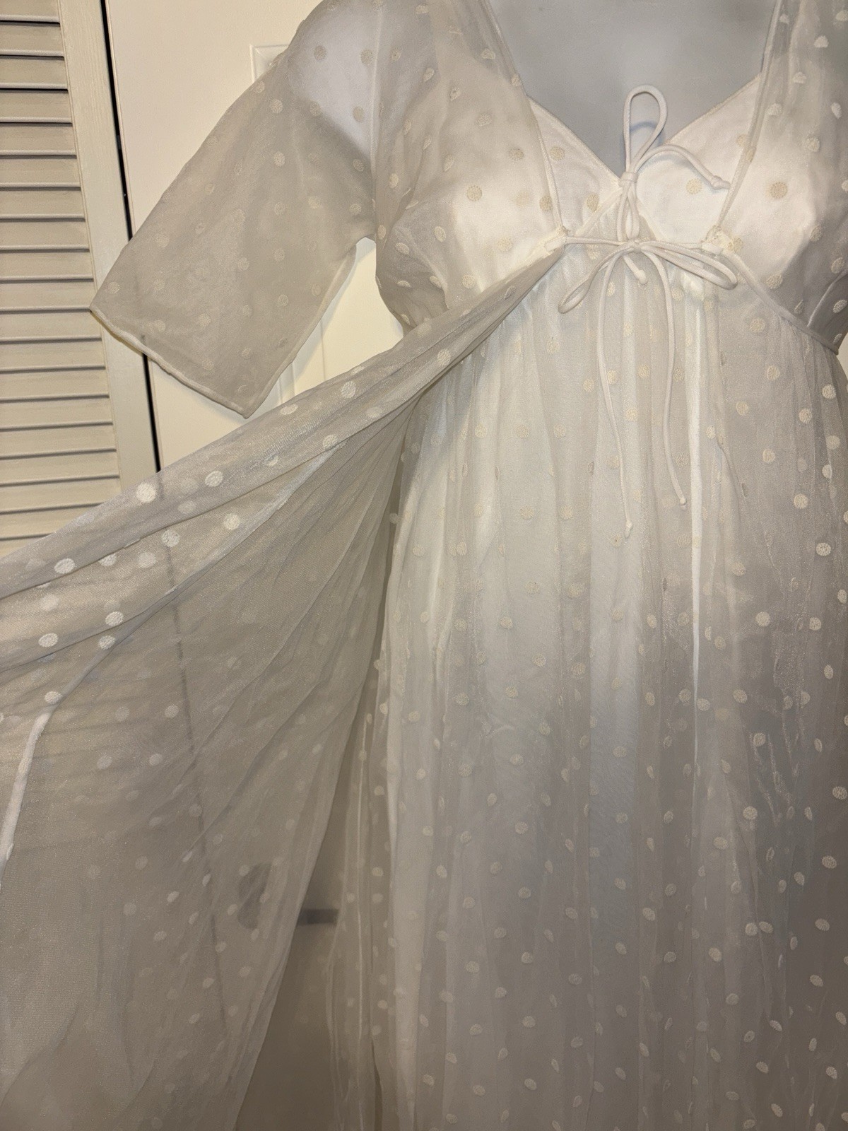 VTG 60s Lisette By Al Sterling Peignoir Set Polka Dot Sheer Chiffon Boudoir Sexy