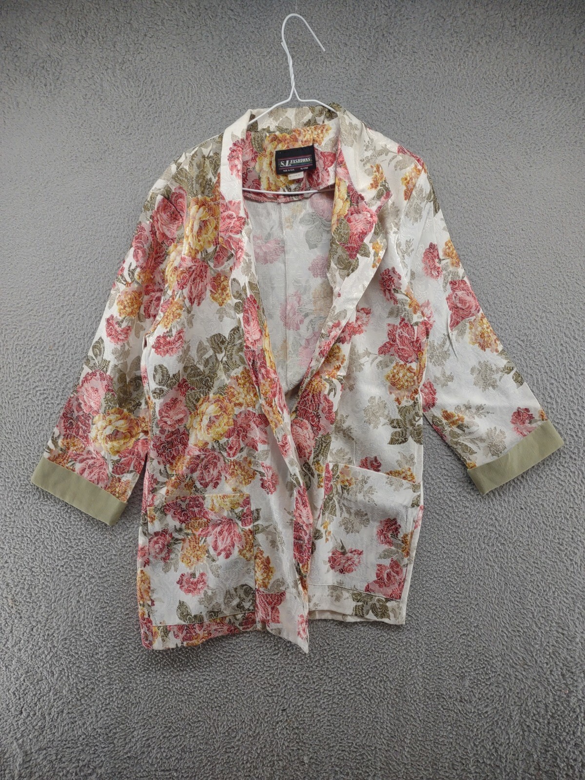 Vintage 80s SL Fashions Floral Long Open Blazer Cardigan in Size 18 USA Made