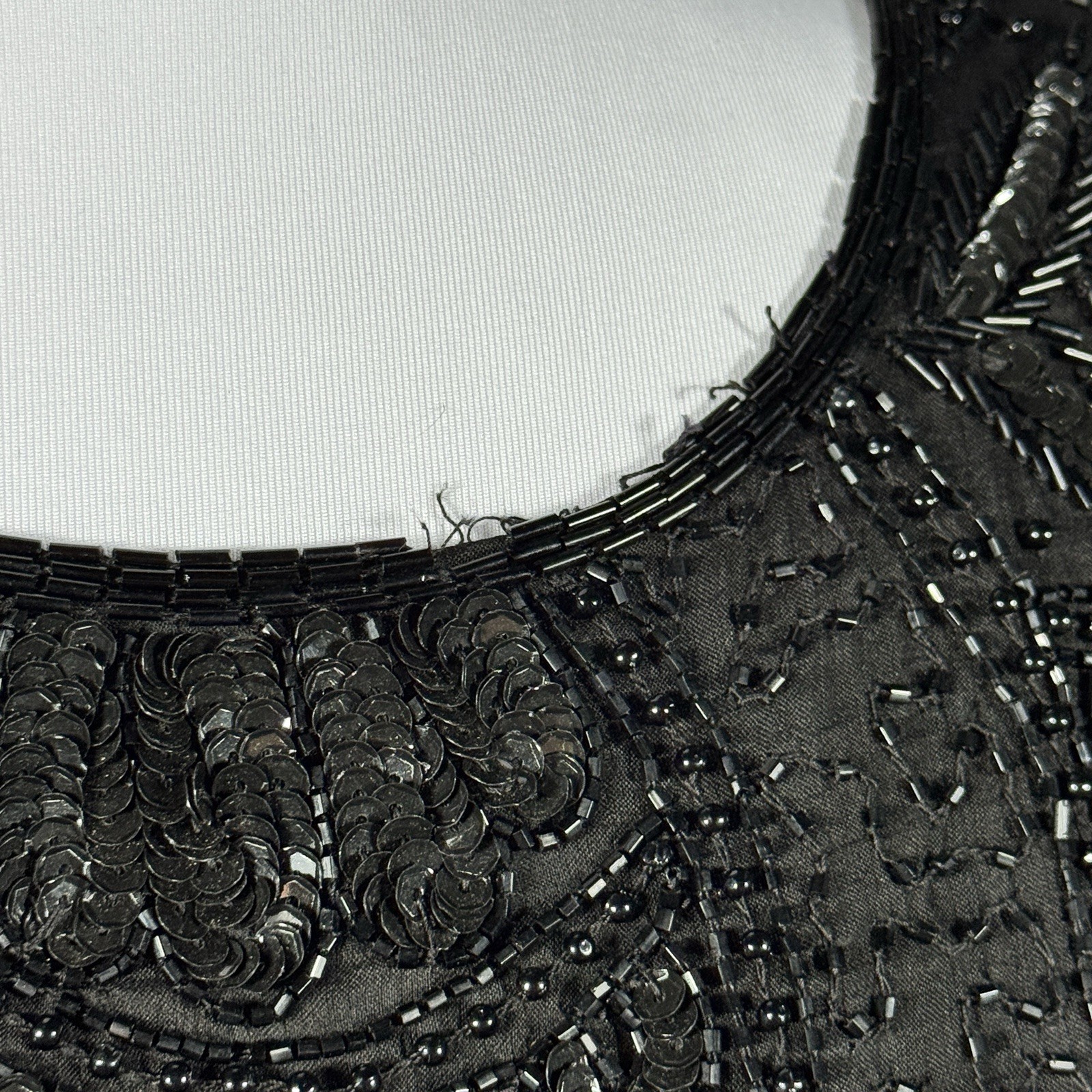 Vintage Carina Black Beaded Silk Evening Gown L/XL Asym Hem Shoulder Pads