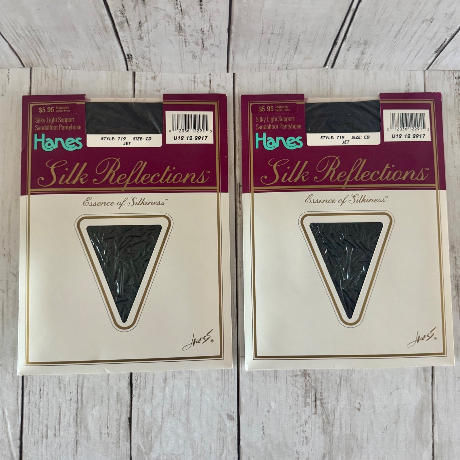 2PK Vintage Hanes Silk Reflections Pantyhose 719 Jet Black Size CD Sandalfoot
