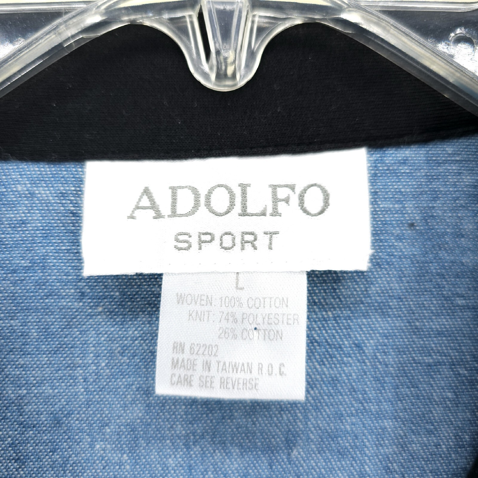 NWT VTG Adolfo Sport Button Up Jacket Blouse Banded Hem Denim Colorblock LARGE