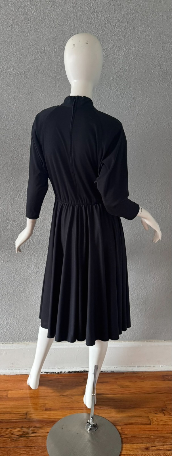 Vintage 80s Black Faux Wrap WILLI Full Skirt Shirt Dress M/L