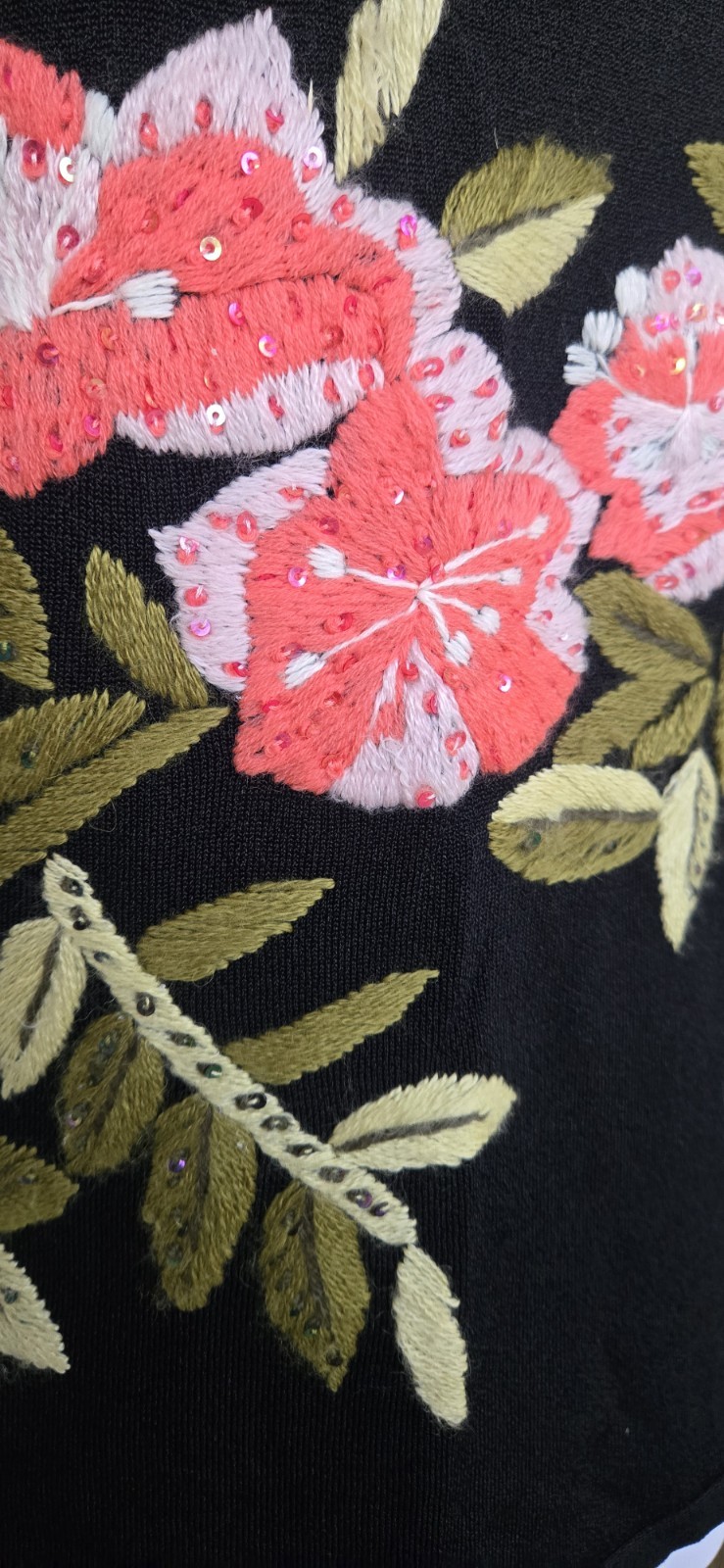 1990s CABO Emb Floral Sequined High Neck Knit Rayon Nylon Spandex Sweater Sz XL