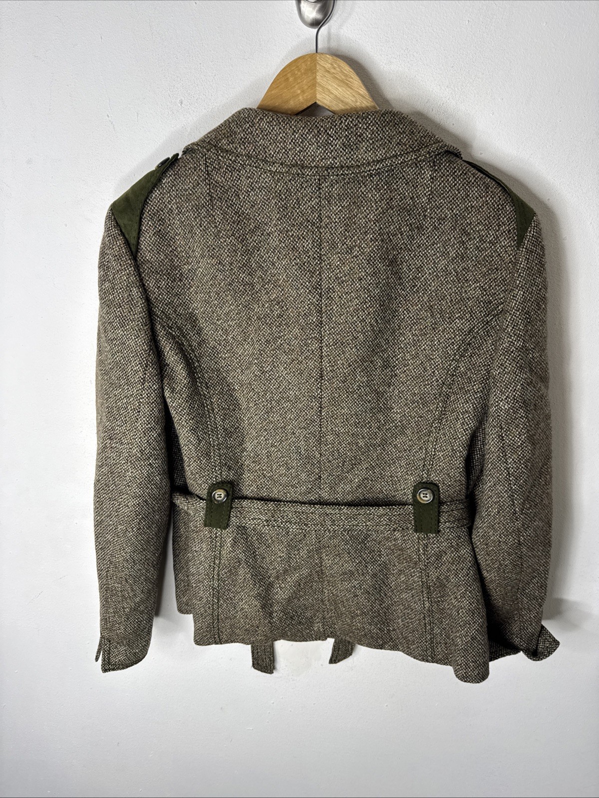 Vintage Lindner Women M Tweed Wool Jacket Green Suede Trim Equestrian 70s German