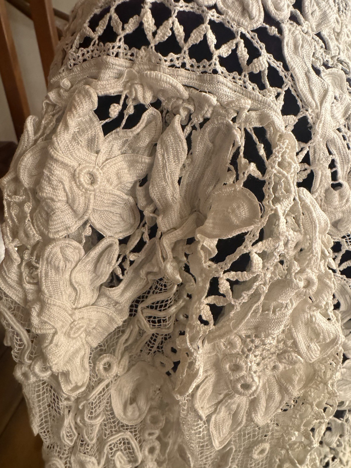 Antique Edwardian Irish Crochet Lace Jacket c 1905 Handmade White Blouse Top VGC