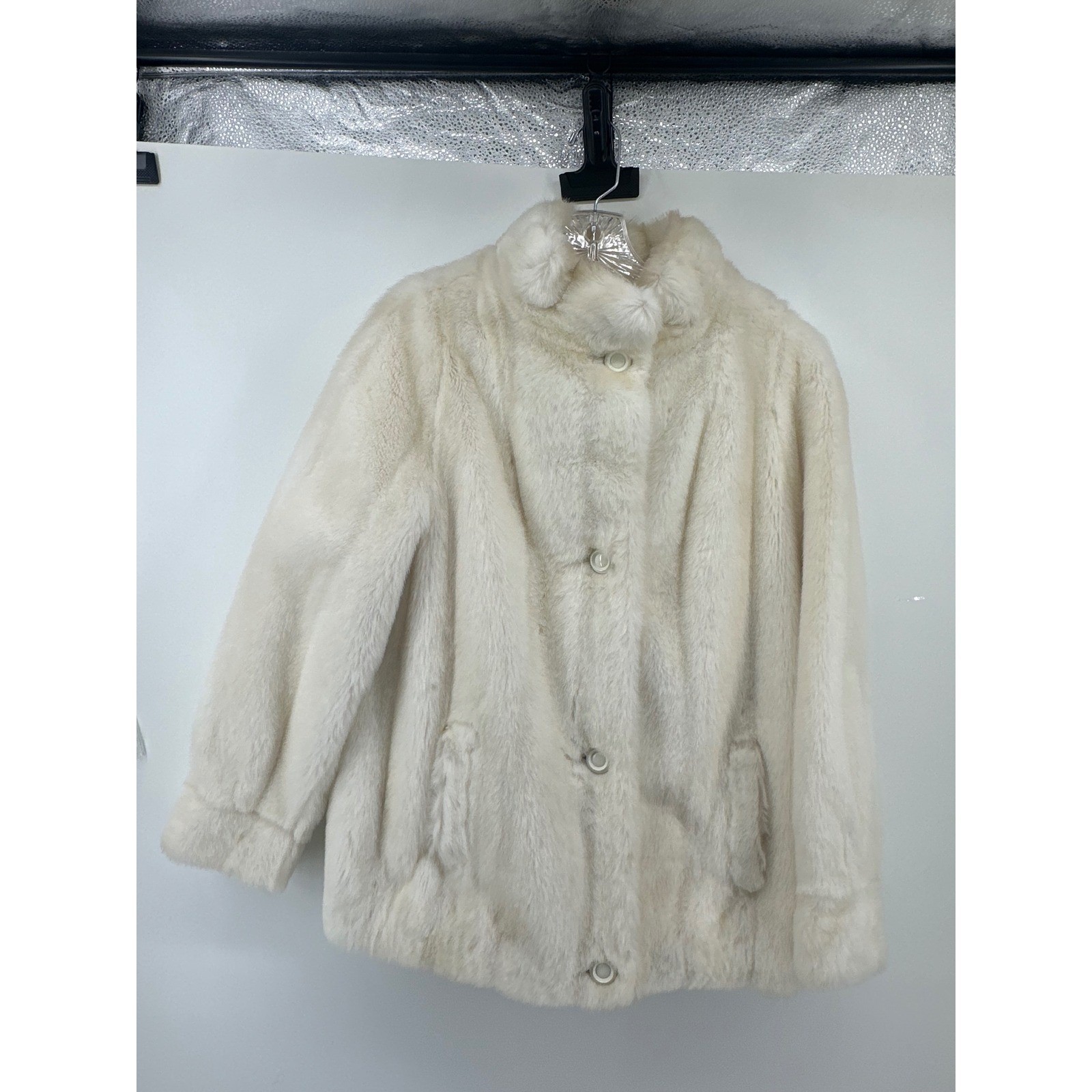 Vintage Gino Rossi Tissavel France Faux Fur Jacket Cream Made in England Women