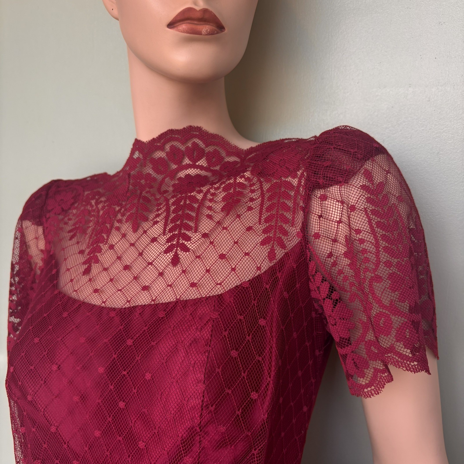Vintage Burgundy Wine Lace Formal Dress Prom Wedding