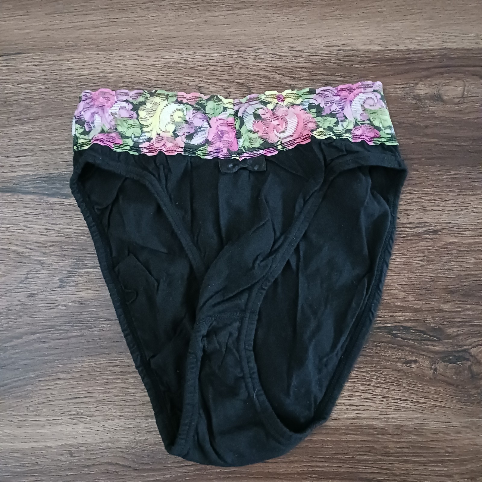 Women’s Size 5 Black Cotton Bikini Panties Lace Brittania Vintage