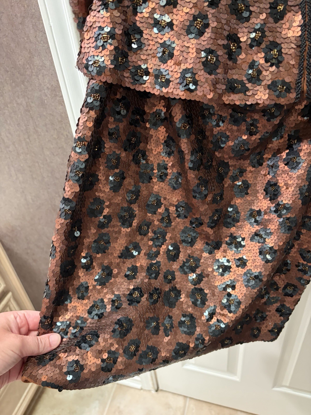 Vintage 1990s Carmen Marc Valvo Sequin Skirt & Jacket Size Small Leopard