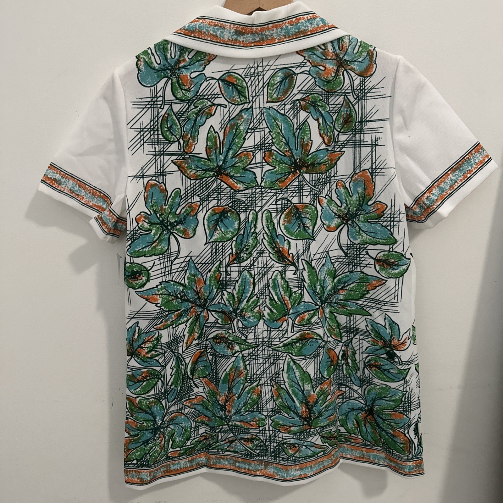 Vintage NWT Deadstock 1970’s Polyester Double Knit Floral/tropical Print SS BF