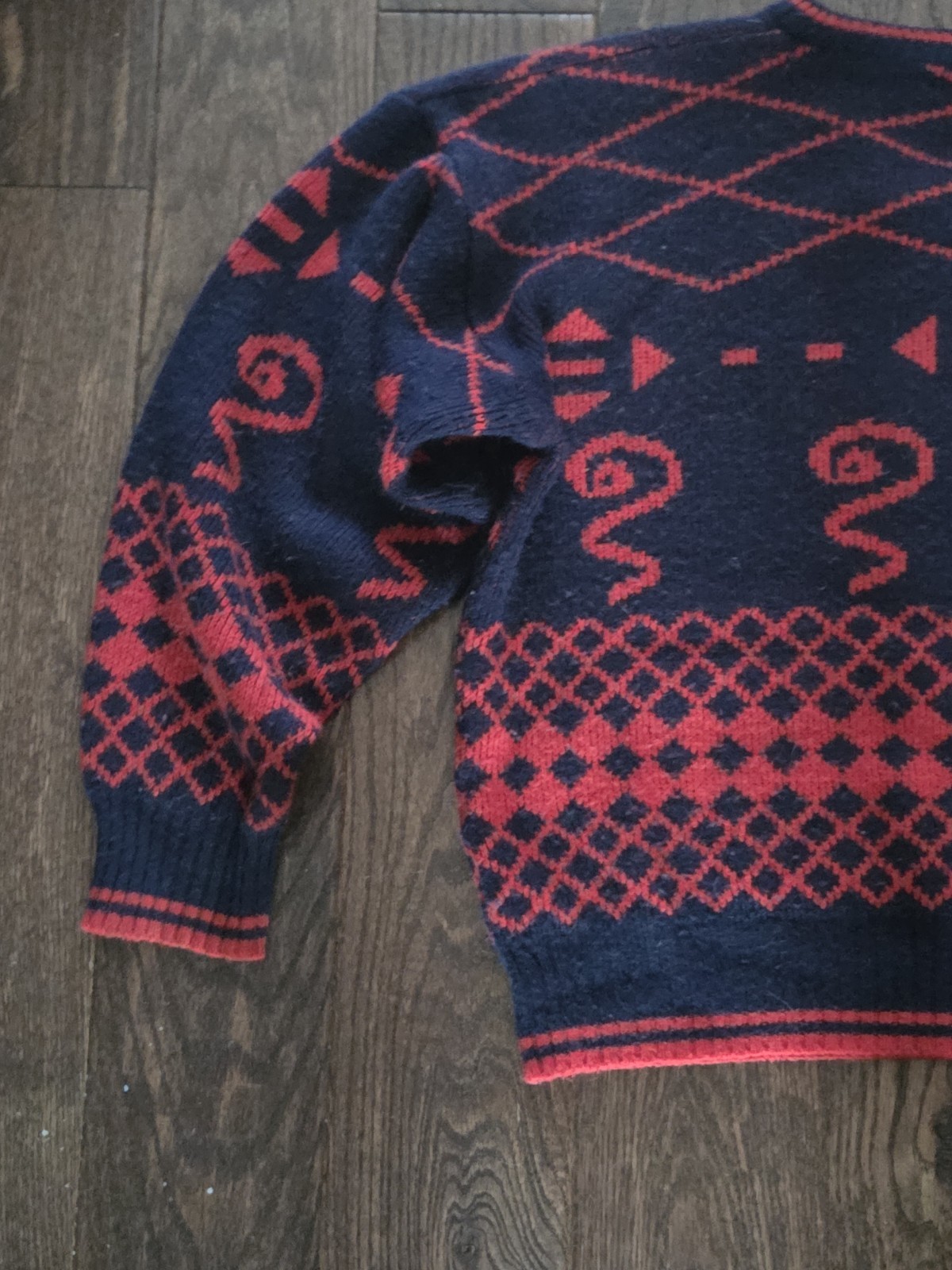 Vintage Rafael Southwestern Sweater Red Black Geometric V Neck Pullover Sz L