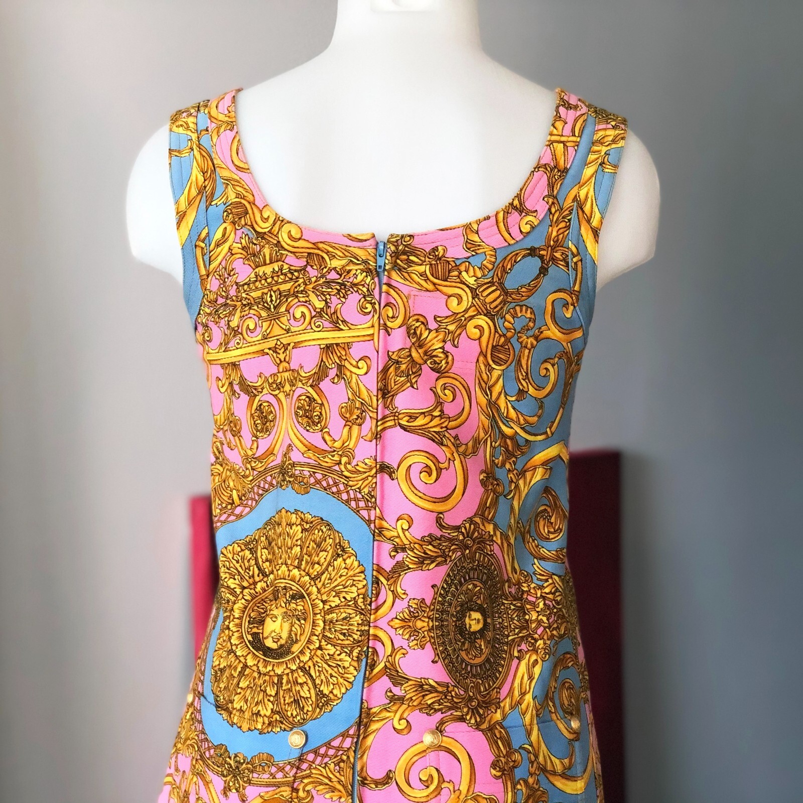 GIANNI VERSACE denim jacket & mini dress Golden Vanitas print 42 from S/S 1992