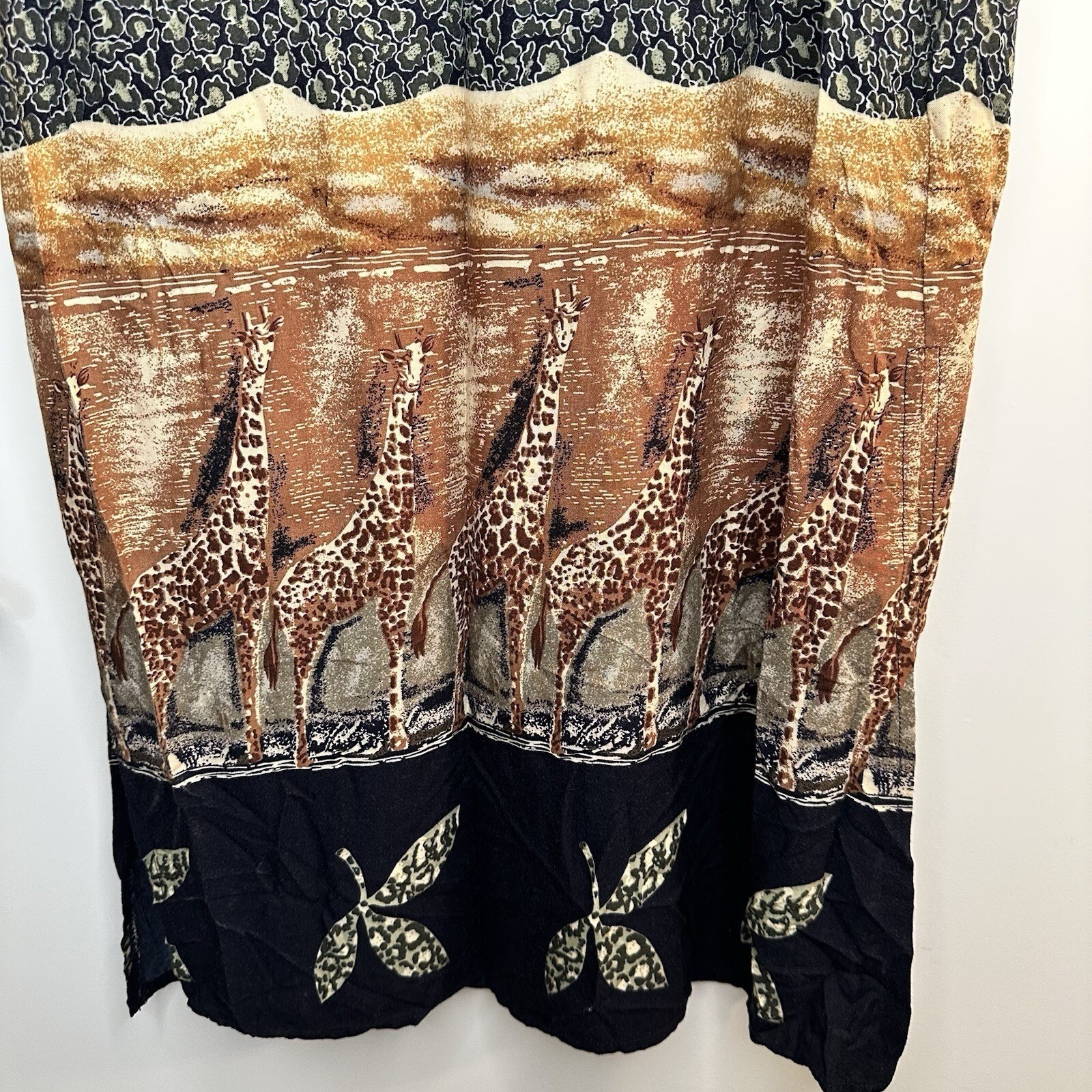 Whirlaway Frocks Maxi Dress Women 10P Black Brown Giraffe Animal Print Vintage