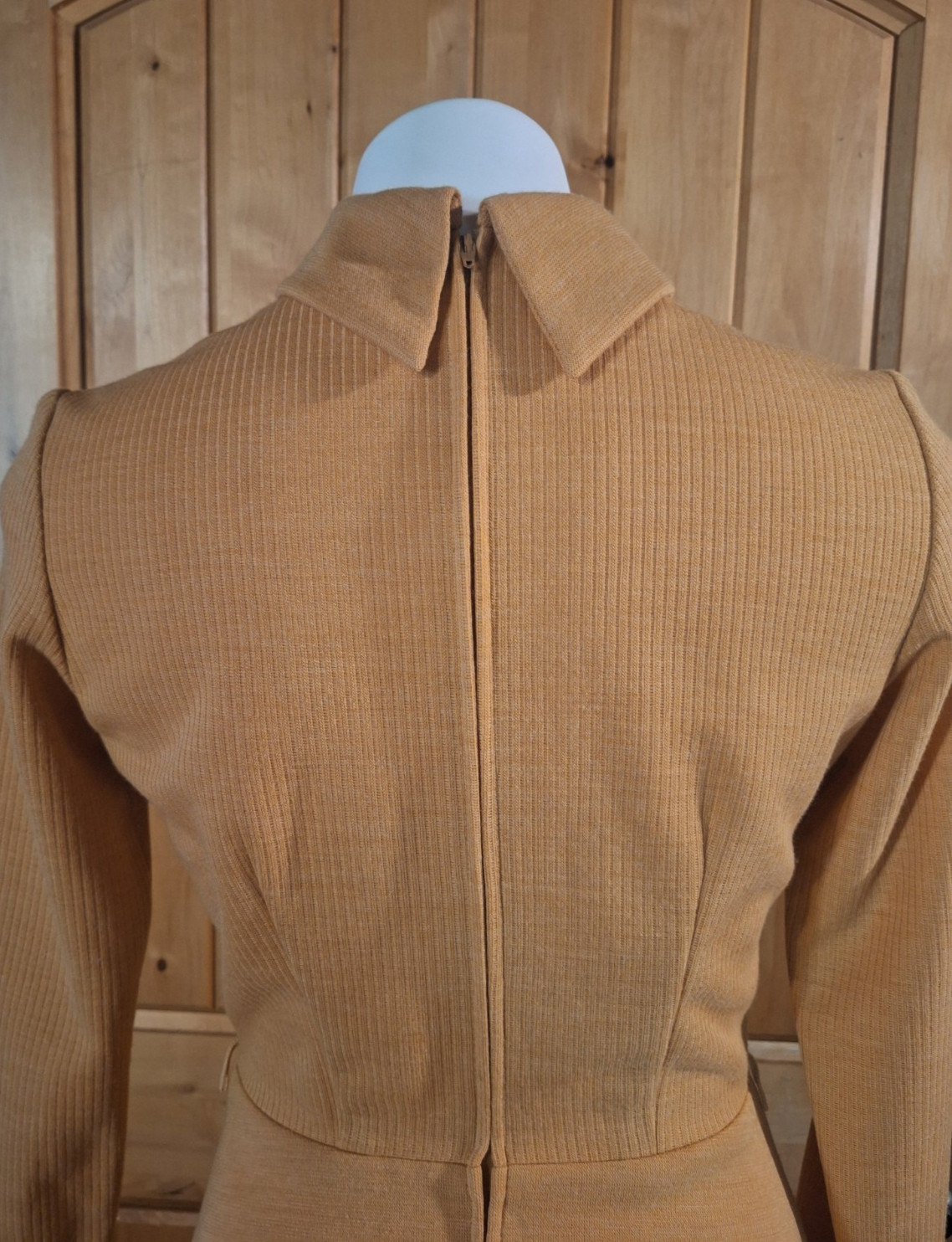 1970s Tan Knit Skater Dress Mod