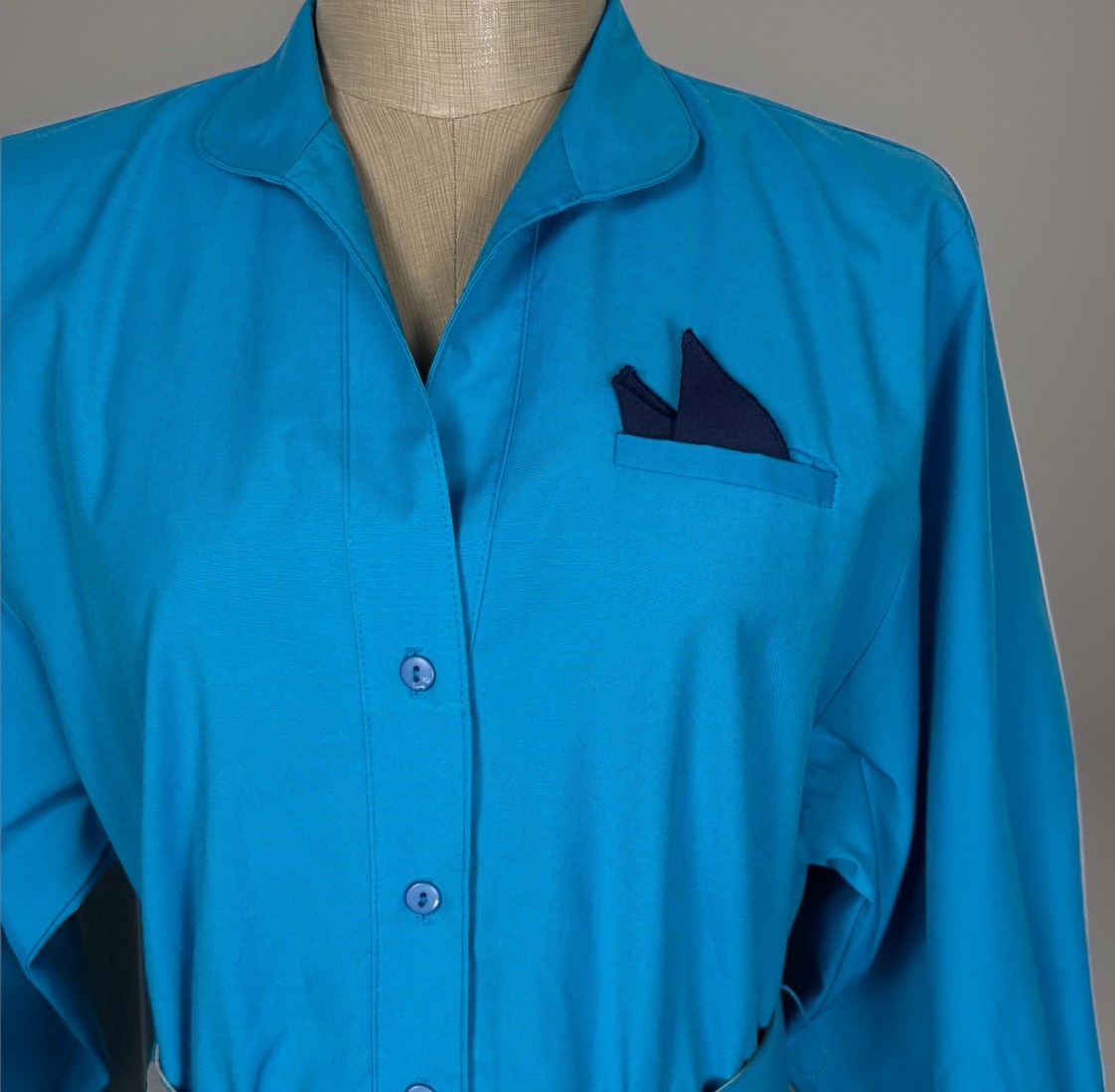 Vintage Willi of California Teal Blue Belted Shirt Dress Size 4 Secretary