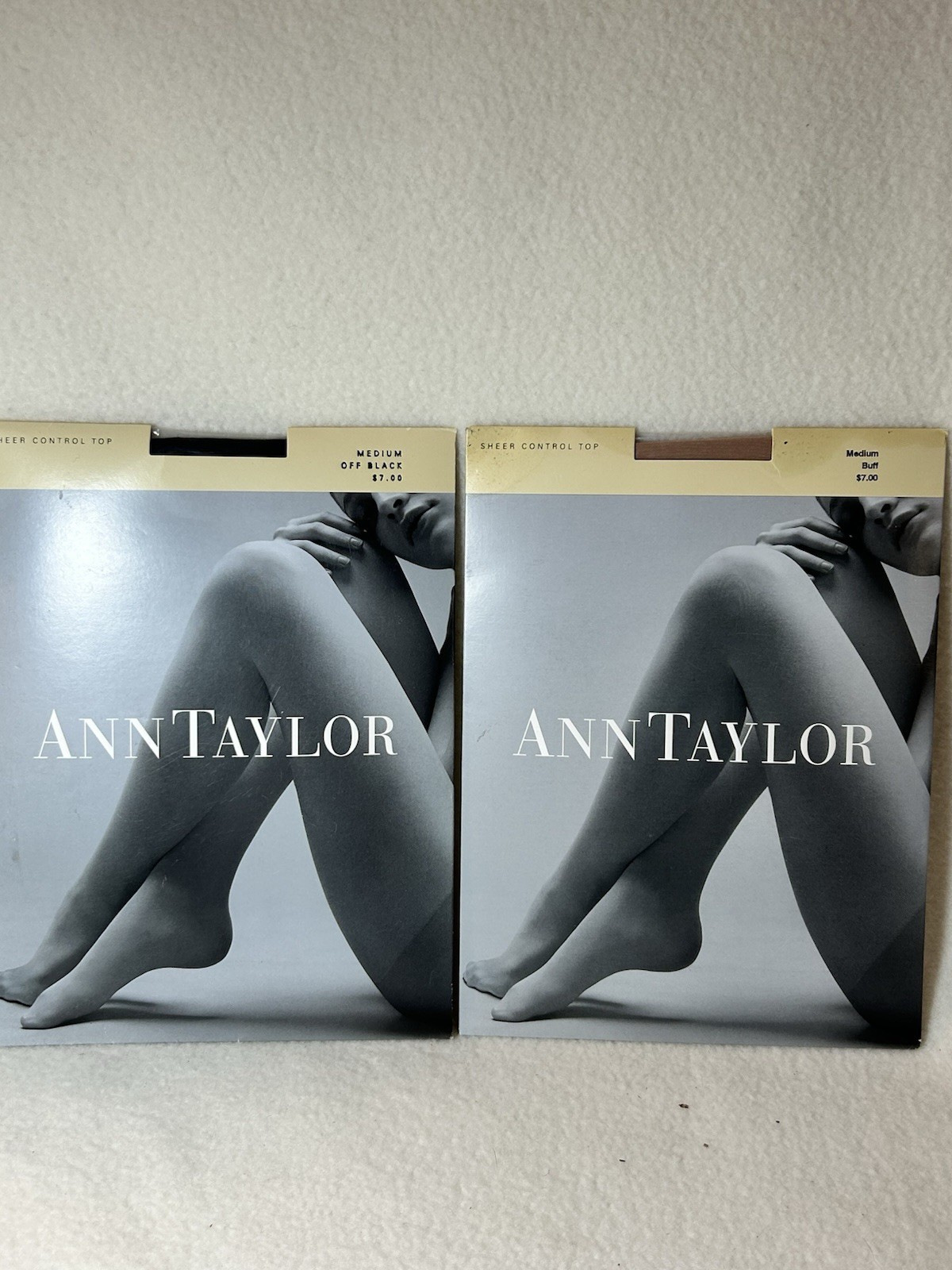 Ann Taylor Pantyhose Sheer Control Top Hosiery Sz M Off Black & Buff NEW 2 Pairs