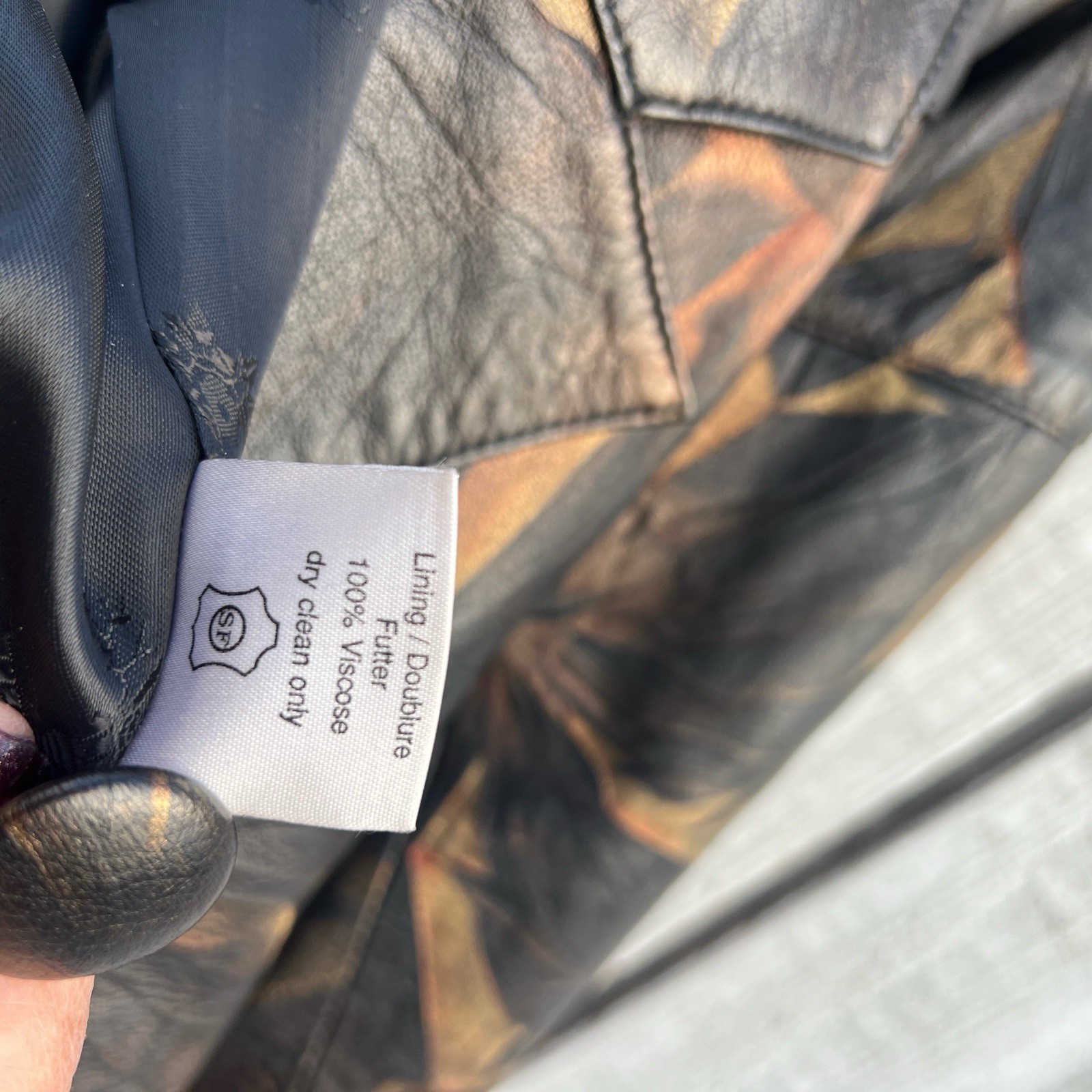 Vtg Leather Jacket Vural Styled By Erica Nef,Brown Gold, Abstract Leaf Pattern M