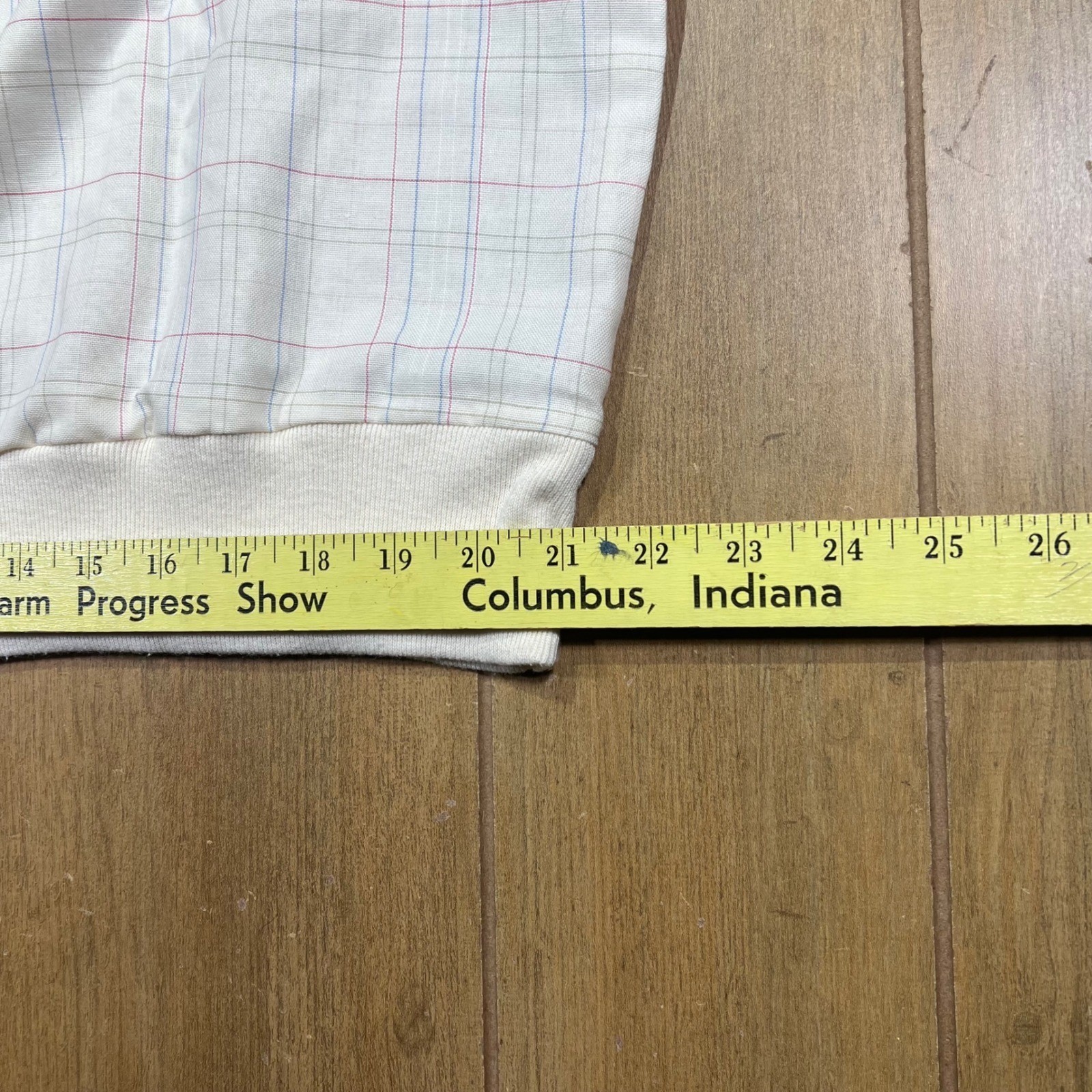 Maggie Sweet Vintage Plaid Button Down Shirt Banded Hem Cream Made in USA