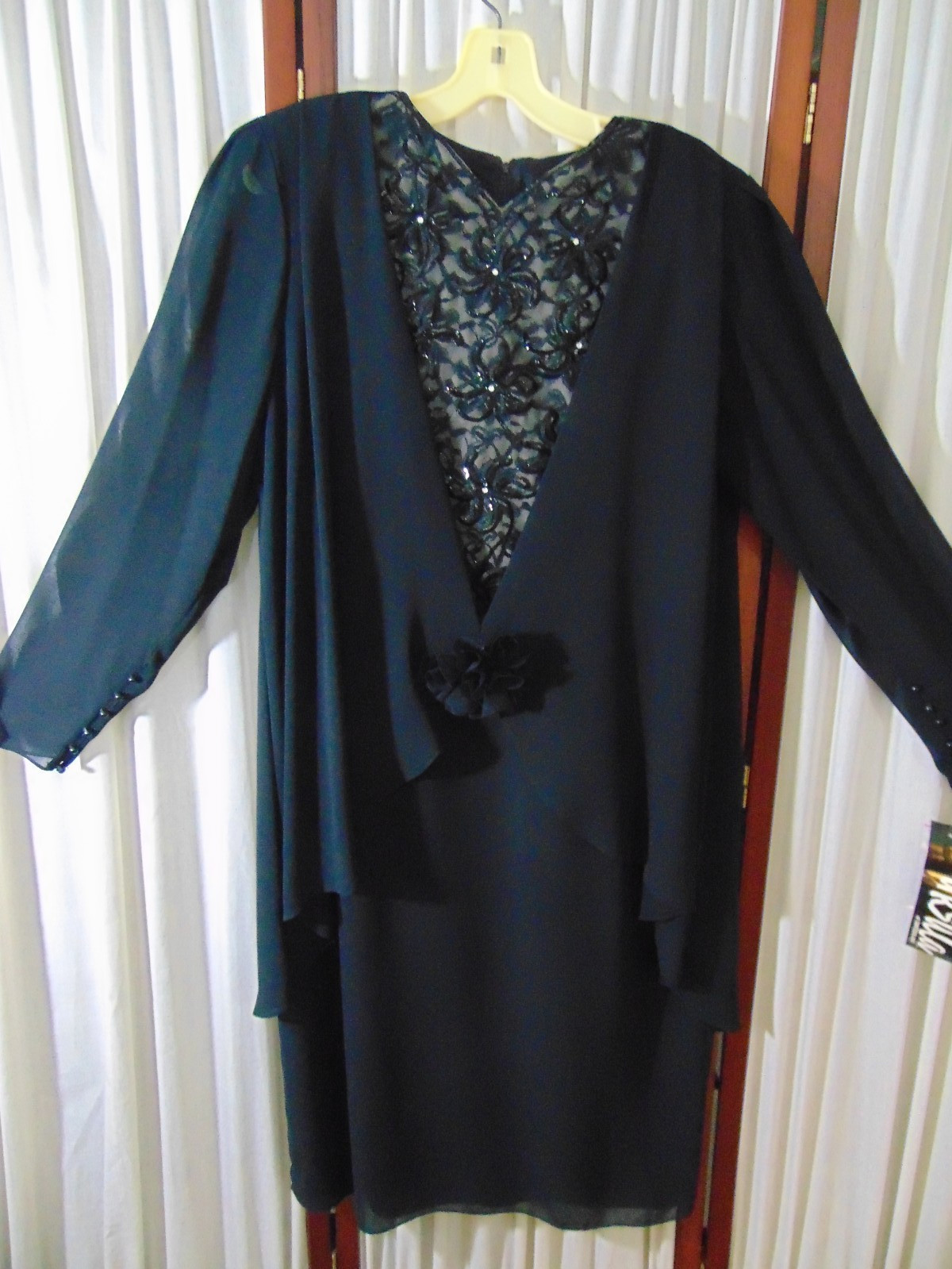 1980s Ursula of Switzerland Cocktail/MOB Dress-L-Black/Beaded/Lace- MWT-ELEGANT