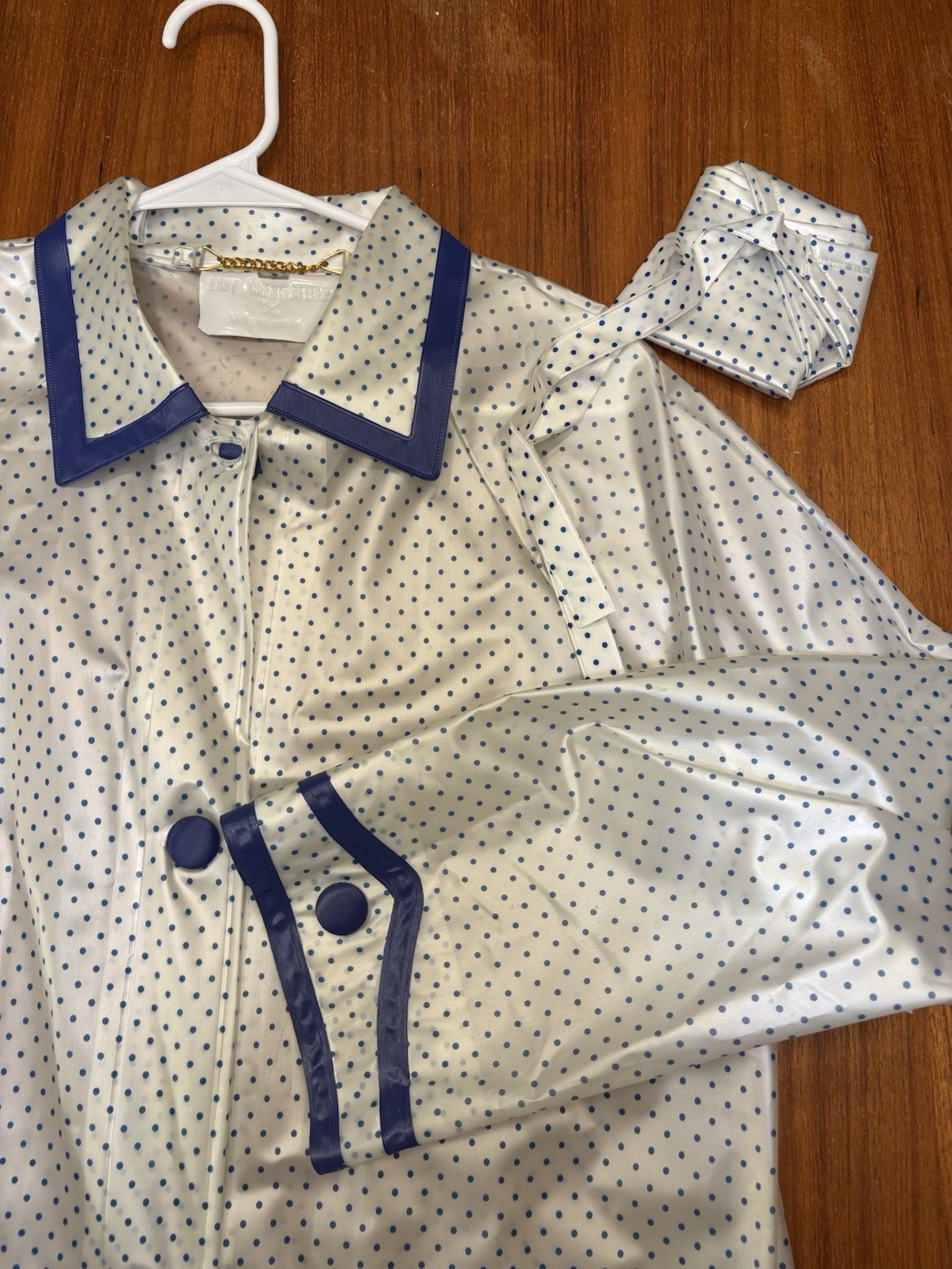 Vtg 60s Atomic Mod Lady Chesterfield Polka Dot Vinyl Raincoat & Cap Set L 14/16