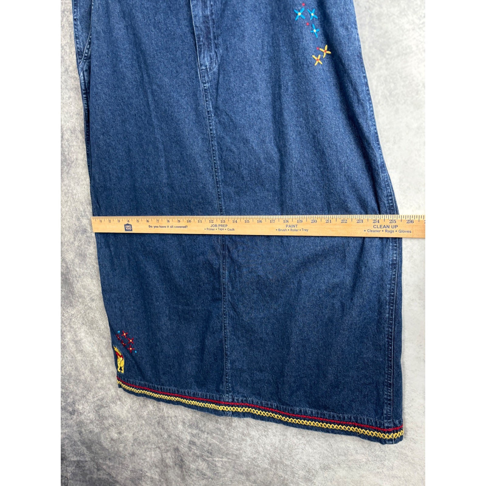 Vintage The Disney Store Winnie the Pooh Embroidered Denim Maxi Skirt Size XL