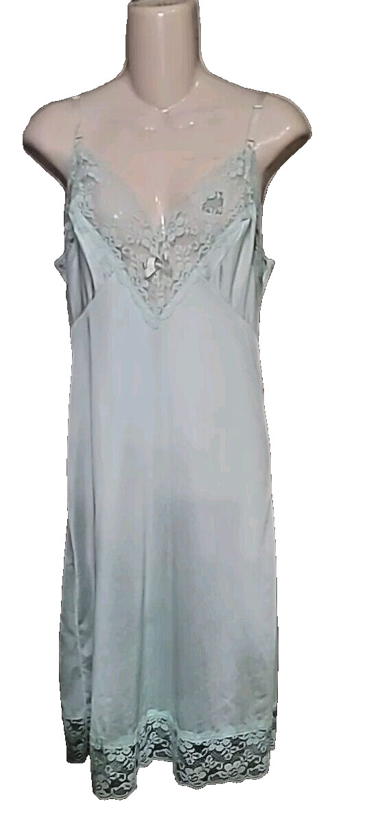 Vtg Sliperfection Full Slip Dress Lingerie Mint Non Cling Nylon Lace 34 READ