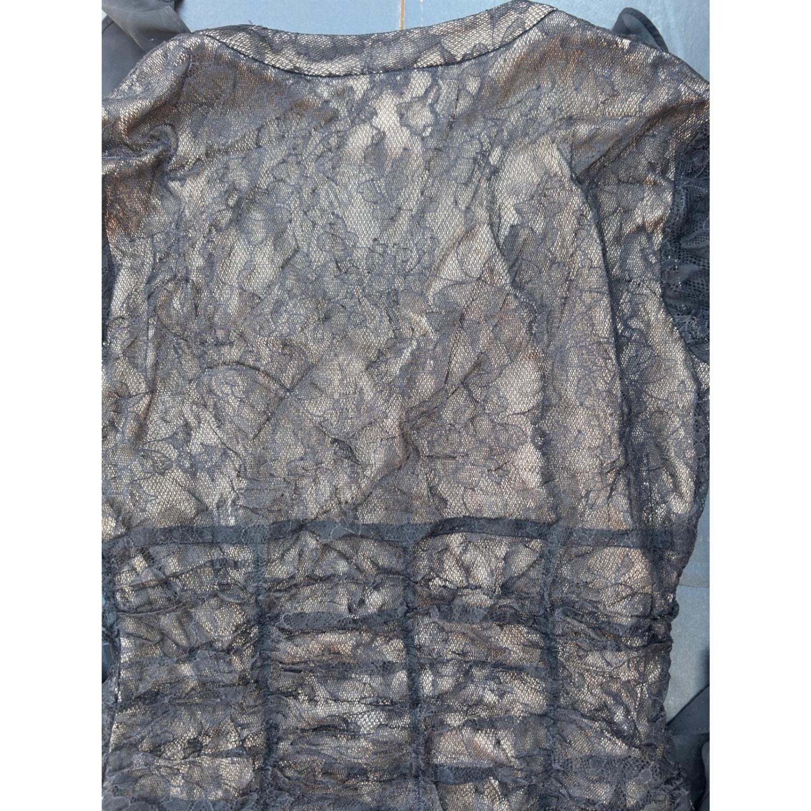Joseph Ribkoff vintage Lace Blouse Women 6 Black Ruched Ruffle 90s Y2K top